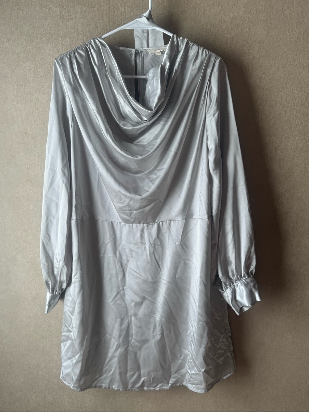 Draped Cowl Neck Long-Sleeve Tunic in Silver